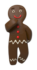 Cartoon chocolate gingerbread character smiling, 3d illustration