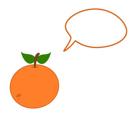 A juicy fruit of a peach or apricot with a talking bubble