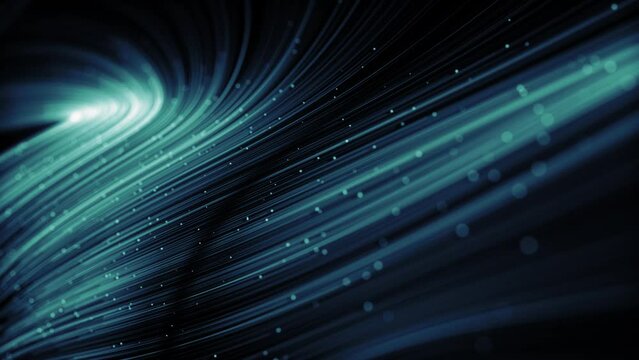 Abstract Flowing Digital Lines Background/ 4k animation of an abstract technology wallpaper background of flowing particle lines and nodes for communication with depth of field and data connecting sym
