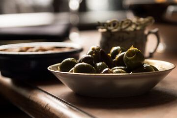 Warm olives in bowl