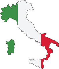 Italy map city color of country flag.