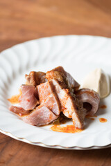 Cooked meat at restaurant