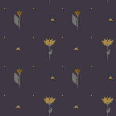 Autumn floral seamless pattern. Simple shapes. Sketch drawing. Nature motif.