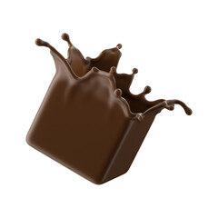 3d render, spherical shape liquid chocolate splash, cacao or coffee drink, splashing syrup, cooking ingredient. Abstract brown liquid clip art isolated on white background