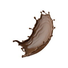 3d render, chocolate splash, cacao drink or coffee, splashing cooking ingredient. Brown beverage. Abstract wavy liquid clip art isolated on transparent background