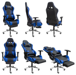 Gaming computer chair with adjustment. Isolated from the background. View from different sides