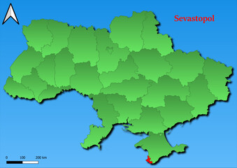 Obraz premium Vector Map of Ukraine with map of Sevastopol county highlighted in red