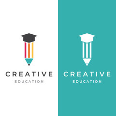 Creative student education logo template design with hat, book, pencil or pen sign.Inspired by graduating students.Logos for universities, colleges of education and schools.