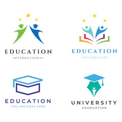 Creative student education logo template design with hat, book, pencil or pen sign.Inspired by graduating students.Logos for universities, colleges of education and schools.