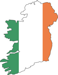 Ireland map city color of country flag.