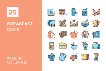 Breakfast icons collection. Set vector line with elements for mobile concepts and web apps. Collection modern icons.