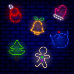 Neon Christmas symbols