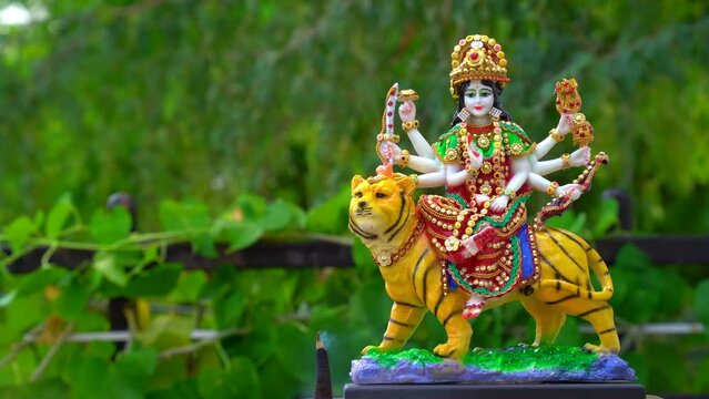 Goddess Durga with traditional look in close up view. Durga Puja Idol, A biggest Hindu Navratri festival in India