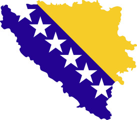 Bosnia and Herzegovina map city color of country flag.