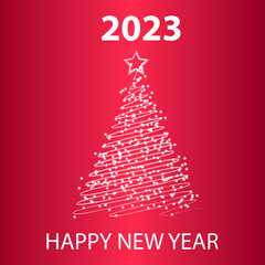 Fototapeta na wymiar Happy new year 2023, vector. Postcard Happy New Year 2023 on a red background.