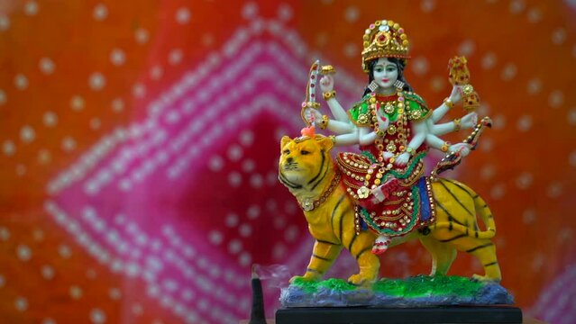 Goddess Durga with traditional look in close up view. Durga Puja Idol, A biggest Hindu Navratri festival in India