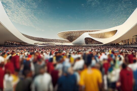 Crowd In A Futuristic Modern Stadium