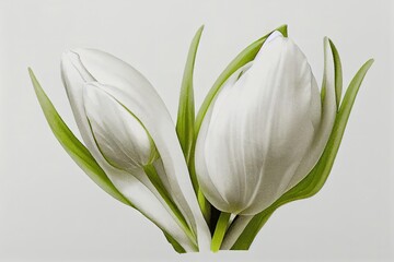 White tulip isolated on white background. Drawn beautiful white flower. Macro. Element for design.