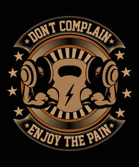 Fototapeta premium Gym t-shirt design. Typography gym t shirt design template, Workout training fitness bodybuilding print design, fitness t shirt design, gym t shirt, Gym saying t shirt, Vector design for gym. 