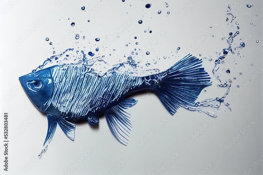 Sticker fish made from water splashes on a white background. high quality illustration