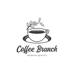 coffee shop logo line with bean plant and leaf icon design template