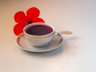 Hibiscus tea and flower  isolated on white background