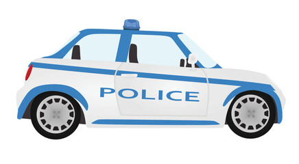 Blue and white police car. vector illustration