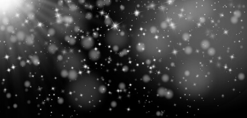 Christmas snowfall illustration with falling stars against a black background