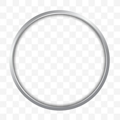 Realistic metallic aluminum frame of circular shape on transparent background with shadow, vector