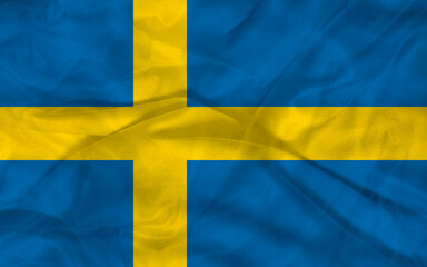 Kingdom of Sweden flag blowing in the wind. Background texture. 3d Illustration.