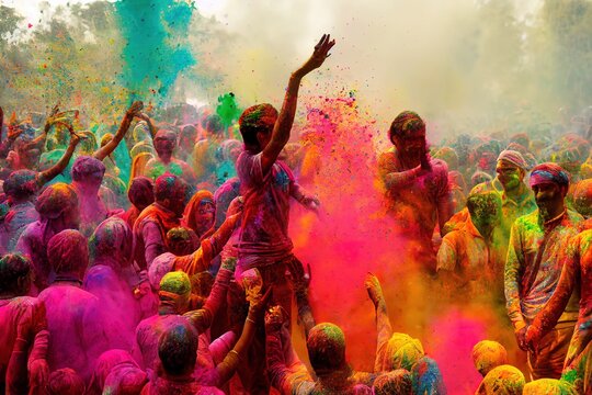 Hindu traditional Color Festival Holi Celebration in India. High quality illustration