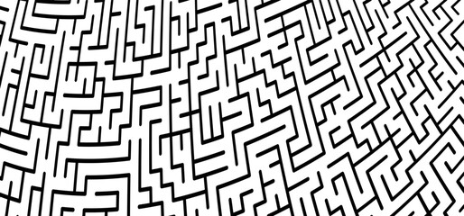 Education logic, labyrinth line. Black square maze. Vector. Find the way, labyrinth riddle. Black, white geometric pattern. labyrinth design icon. Maze tangled lines. Thinking game.