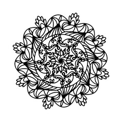 Vector Illustration Outline Mandala Flower Isolated on a White Background. Circular Ornament in Ethnic Oriental Style. Design for Henna, Mehndi, Tattoo, Floral Pattern, Decoration, Coloring Book Page.