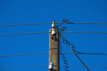 Fotobehang Electric lines overhaead, power line against bles sky © Алексей Ковалев