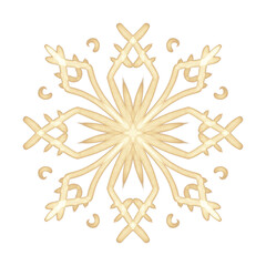 Gold hand drawn Snowflake for Christmas design.  Winter Holidays isolated elements