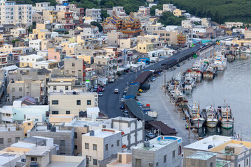 Fototapeta premium Xiyu township fishing village in Penghu of Taiwan at sunset