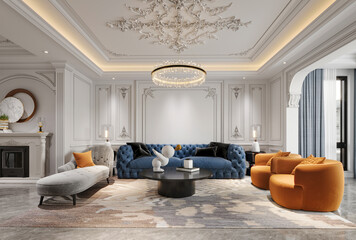 3d render of luxury home living room