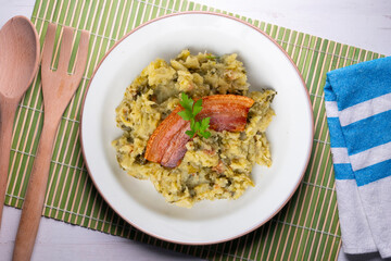 Trinxat De La Cerdanya. Typical Catalan recipe with white cabbage, potato and bacon.