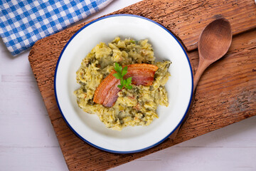 Trinxat De La Cerdanya. Typical Catalan recipe with white cabbage, potato and bacon.
