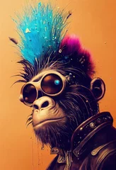 Porträt eines Punkaffen. Monkey-Rock-Musiker. Hipster-Affe mit Punkfrisur. 3D-Rendering © designprojects