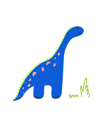 Blue cartoon dinosaur. Children's illustration for a poster, postcard, print on clothes.