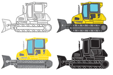 Set of Bulldozer in isolate on a white background. Construction equipment. Vector illustration.