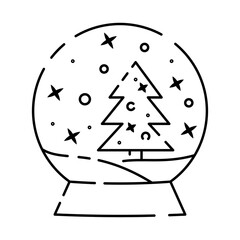 New Year snow globe line icon. linear style sign for mobile concept and web design. Snow globe with a xmas tree outline vector icon. Symbol, logo illustration. Vector graphics. Snowflake