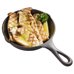 Grillled orinji mushroom with butter on cast iron pan.