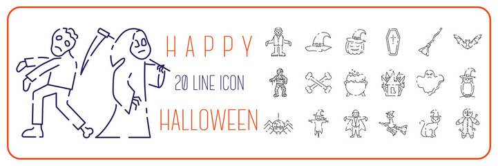 Halloween line vector Icons set. Happy halloween holiday and decoration. Trick or treat