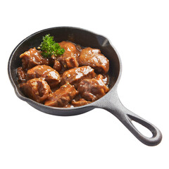 Beef stewed with red wine in cast iron pan,