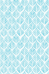 Turquoise watercolor leaf like arabesque floral geometrical shell allover seamless pattern