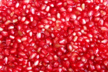 juicy fresh pomegranate seeds texture background,Top view flat lay pattern,selective focus