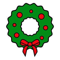 Decoración navideña. Corona de navidad con lazo de cinta aislada