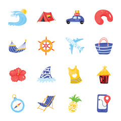 Fototapeta na wymiar Bundle of Summer Vacation Flat Sticker Icons 